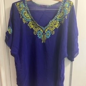 Beautiful JOHNNY WAS top. Incredibly rich color with vibrant embroidery